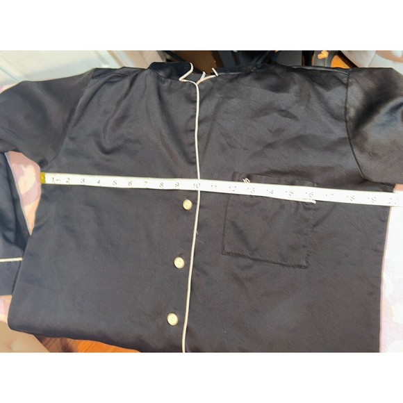 Victoria's Secret Black Satin Button Down Sleep Shirt w/White Trim Size Small - Picture 6 of 10